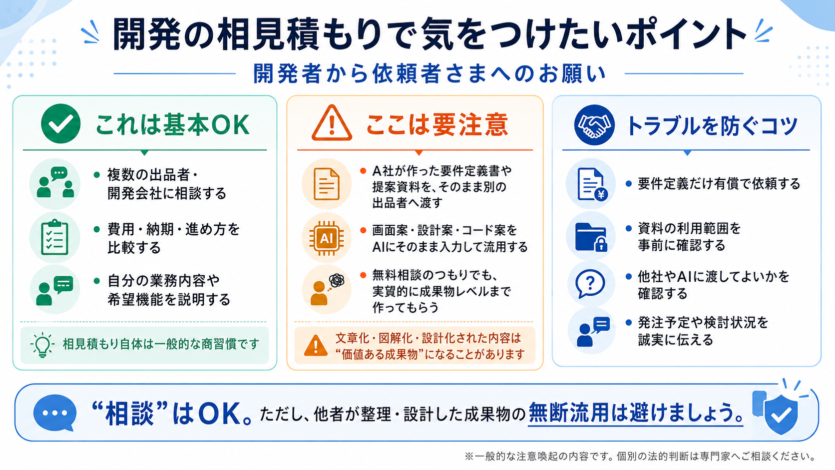 開発の相見積もりで気をつけたいポイントをまとめた解説図