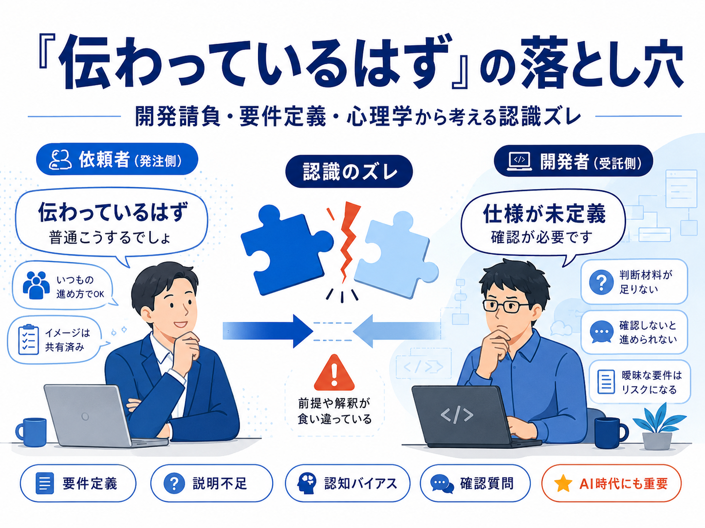 依頼者と開発者の認識ズレを示した解説図