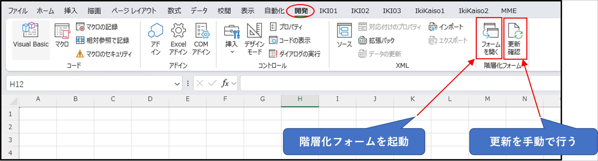 階層化フォームの起動ボタン